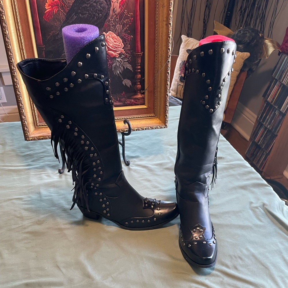 New never worn Black Studded Fringe Women's Boots